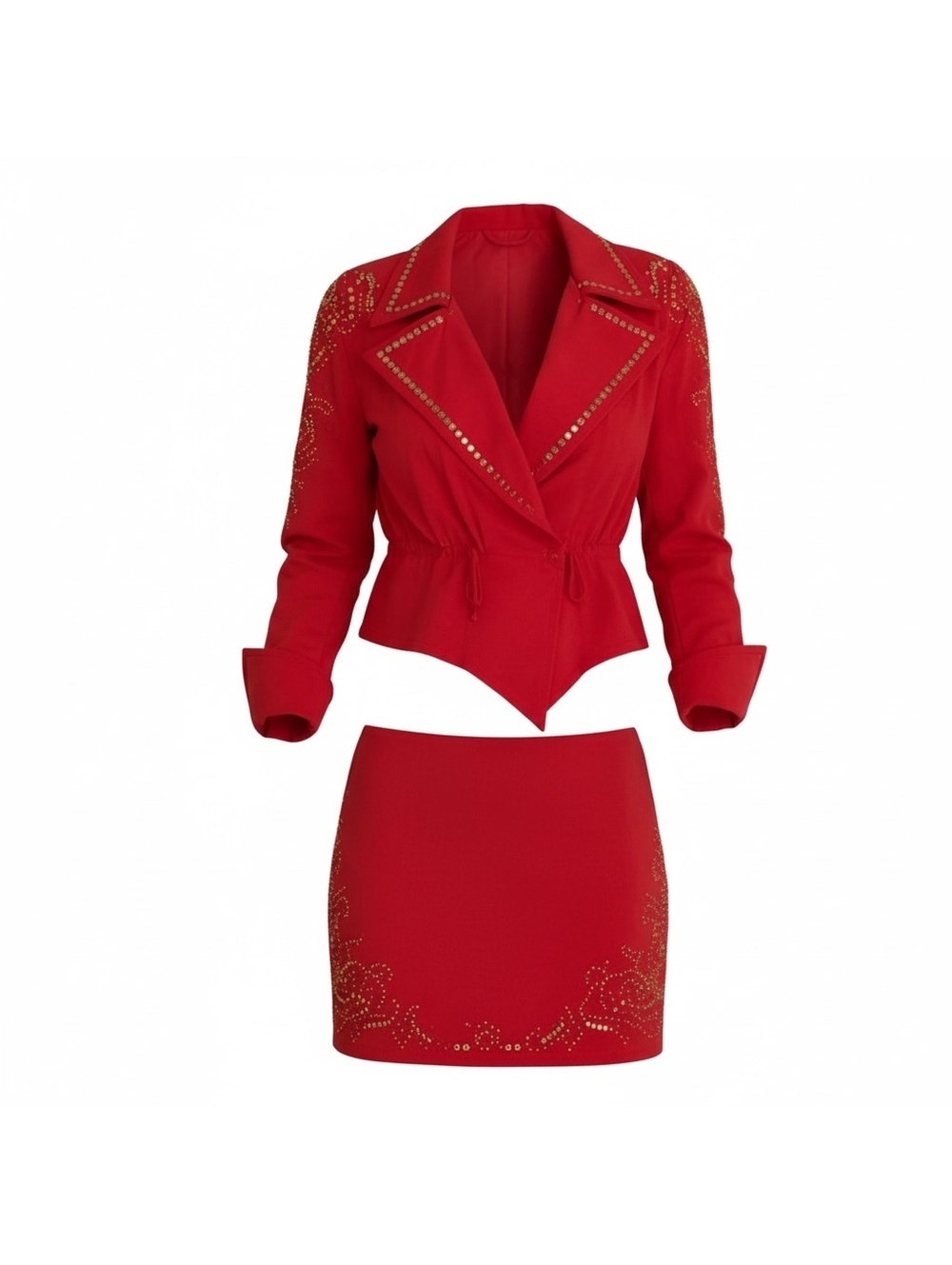 Vintage IIF Red Rhinestone Embellished Skirt Suit